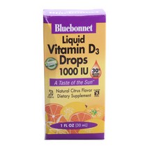 블루보넷 리퀴드 비타민 D3 드롭스 1000IU 내추럴 시트러스 글루텐 프리 무설탕, 30ml, 1개