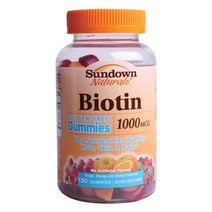 선다운네츄럴스 비오틴 1000mcg 그레이프 오렌지 체리 구미 글루텐 프리, 130개입, 1개