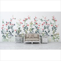 로즈가든장미꽃 포인트벽지3폭짜리1세트완제품, 1J500101