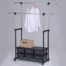 베스트리빙 3x2 수납형 2단 더블행거, 블랙