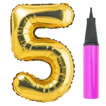 파티팡 숫자 은박풍선 대 골드 + 풍선용 손펌프 세트, 5, 1세트