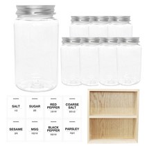 홈앤라이프 투명 원형 PET 양념통 알루미늄 실버 캡 300ml x 8p + 투명 스티커 8p + 사각 선반 세트, 1세트, 양념통 원형 8p + 투명 스티커 8종 + 사각 2단 선반