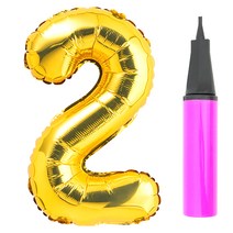 파티팡 숫자 은박풍선 대 골드 + 풍선용 손펌프 세트, 2, 1세트