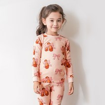 유니프랜드 아동용 리본슈즈 오가닉 기모 후라이스 9부 실내복세트