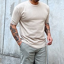 파이브라지 빅사이즈 라운드 린넨 머슬핏 반팔니트