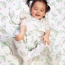 화모 뽀송뽀송 리플 여름 낮잠 이불 세트 분리형, 민트코끼리