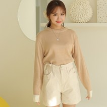 빼빼 여성용 소매배색포인트 라운드넥 니트티셔츠