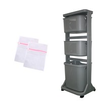 슈와츠코리아 뉴스윙 이동식 3단 빨래바구니 + 세탁망 2개 세트, 그레이, 1개