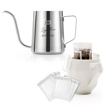 빈플러스 일회용 드립필터 25p + 커피 드립포트 350ml 세트, 혼합색상, 1세트