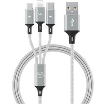 디지지 3in1 스마트폰 고속 충전 멀티케이블 스카이 메타, 70cm, 메탈실버, 1개