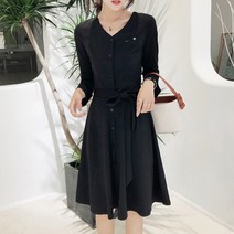 루나걸 v슬림 벨트 진주코사지 긴팔 원피스