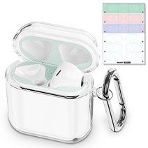 누아트 에어팟1/2세대 크리스탈 TPU 변색방지 투명 젤리케이스 + 디자인 철가루 방지스티커 6개입, 에어팟1세대 / 2세대, 스트라이프(스티커)