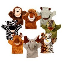 키움하우스 사파리손인형 8종류, 혼합색상, 얼룩말, 하마, 원숭이, 악어, 기린, 사자, 호랑이, 코끼리