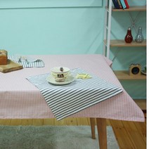 레브라이프 미니멀체크 방수식탁보, 핑크, 6인용 (105 x 200 cm)