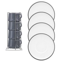 덴스크 코벤스타일 티잔 4p + 받침 4p + 컵 거치대 커피잔 세트, 그레이, 1세트