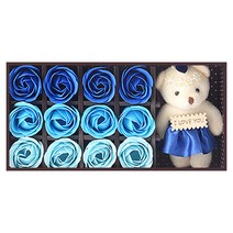 블루마토 비누장미4 브라운 케이스 비누장미 12p + 곰 인형, 파랑