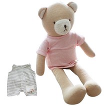 핸즈 오가닉 곰 쵸코웅이 인형 브라운 + 줄무늬 바지 그린 + 브라운 + 티셔츠 랜덤 발송, 혼합 색상