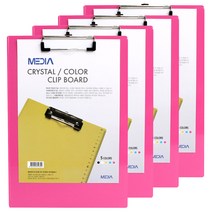MEDIA 크리스탈 칼라 클립보드, 분홍색, 4개입
