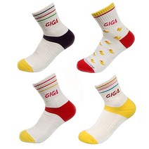 기가골프 스포츠 양말 여성용 중목 4p, 화이트   레드   병아리, 화이트   퍼플   옐로우, 화이트   레드   옐로우, 화이트   옐로우