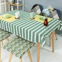 레브라이프 린넨 스트라이프 식탁보, 워싱그린 + 블루스트라이프, 2인용