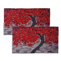 아리코 린넨 북유럽 유화 식탁 테이블 매트 2p, 나무꽃 그레이 + 레드, 46 x 27 cm