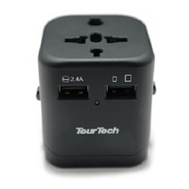 투어테크 해외여행용 아답터 2USB 블랙 JY-164B, 1개