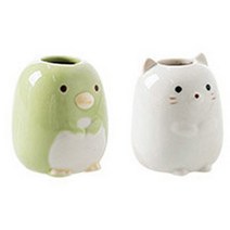 리빙듀오 애니멀 다용도 칫솔꽂이, 그린(펭귄), 화이트(고양이), 2개입