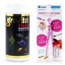 그로비타 플레이크 열대어 사료 120ml + 수이사쿠 다용도 먹이 핀셋 스푼, 1세트