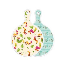 로엠디자인 양면 원형 서빙 도마 보드 구관조담황색, 옥색로즈, 1개