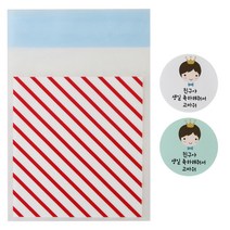 황씨네도시락 접착 스트라이프 봉투 레드 30p + 왕관 보이 스티커 30p, 1세트