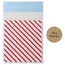 황씨네도시락 접착 스트라이프 봉투 레드 100p + 크라원형 스티커 친구야 맛있게 먹어 100p, 1세트