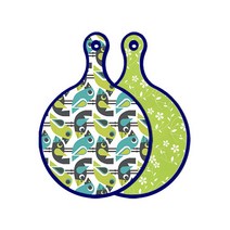 로엠디자인 블루에디션 양면 원형 서빙 도마 버드, 라인플라워-그린, 1개