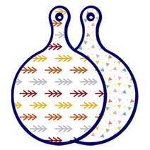 로엠디자인 블루에디션 양면 원형 서빙 도마 소나무화이트, Happy삼각패턴, 1개