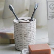 바스클립 라탄 치약 칫솔 홀더, 베이지, 1개