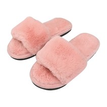 마켓감성 겨울 퍼 사무실슬리퍼, 핑크