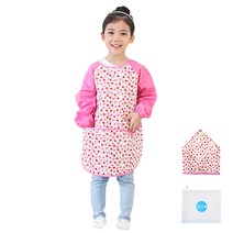 플리에 아동용 미술 앞치마 + 두건 딸기 세트, 핑크