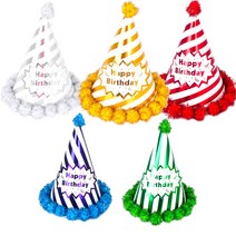 파티쇼 POP스트라이프생일고깔모자 5p, 그린, 레드, 블루, 실버, 골드, 1세트