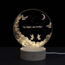 아트조이 LED 아크릴 원형 무드등, 구름과 새