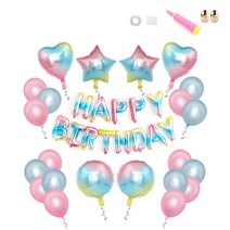 그라데이션 생일 축하 풍선세트, 혼합 색상, 1세트
