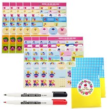 방수라벨 네임스티커 핑크퐁 혼합형 랜덤 발송 9p + 네임펜 검정 + 빨강 + 홀더 2p 세트, 혼합 색상, 1세트