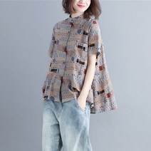 유니제이 여성용 코티지 헨리넥 반팔 셔츠