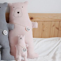 날아라미쎄스깡 거즈 원단 곰 아기 인형 2종 세트, 핑크