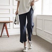 유니제이 여성용 데일리 코튼 앞 트임 부츠컷 밴딩 긴바지