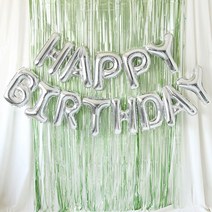 HAPPY BIRTHDAY 은박풍선 커튼 세트, 실버, 1세트
