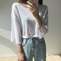엔비룩 여성용 린넨 5부 소매 티셔츠