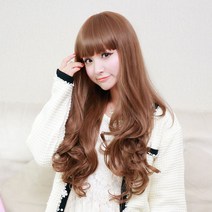뿌이뿌이가발 여성 롱 웨이브 통가발 모스피, 초크브라운, 1개