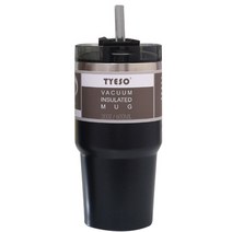 TYESO 진공단열 대용량 빨대 텀블러, 블랙, 600ml