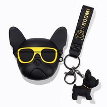 폰슈 불독 에어팟 1/2세대 케이스 열쇠고리 A세트, 옐로우블랙