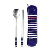 화인센스 스트라이프 레이저 성인 도시락수저세트, 네이비, 1세트