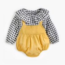 베베니즈 체크 일체형멜빵 긴팔수트